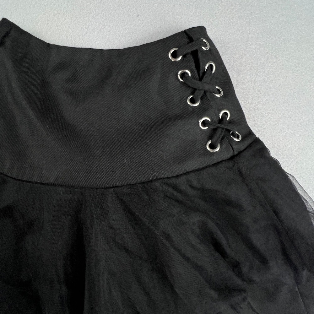 Hot Topic Mini Skirt Womens MD Black Tiered Goth Punk Mesh Buckle Lace Up Emo - Picture 10 of 11
